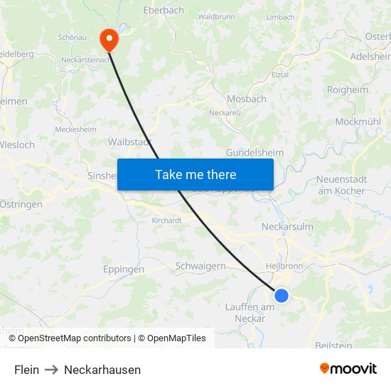 Flein to Neckarhausen map