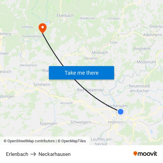 Erlenbach to Neckarhausen map