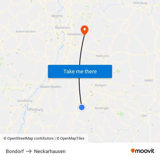 Bondorf to Neckarhausen map