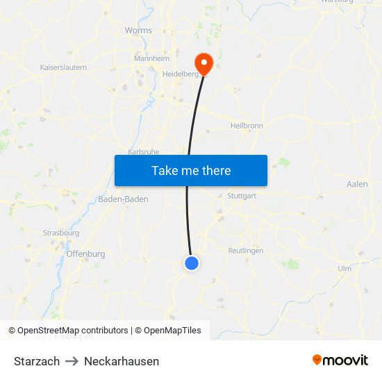 Starzach to Neckarhausen map