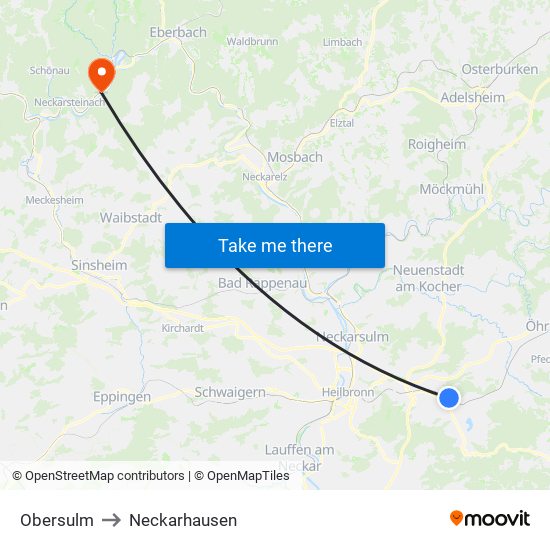 Obersulm to Neckarhausen map