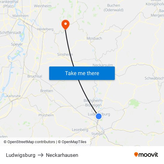 Ludwigsburg to Neckarhausen map