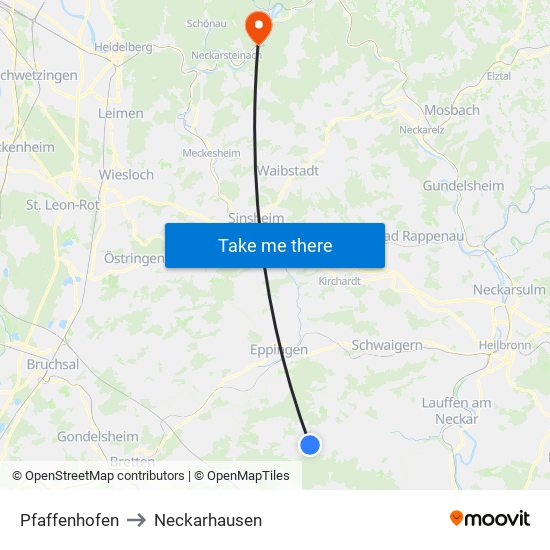 Pfaffenhofen to Neckarhausen map