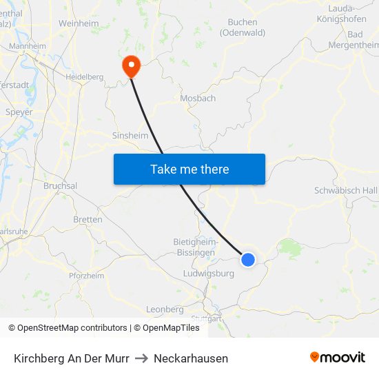 Kirchberg An Der Murr to Neckarhausen map