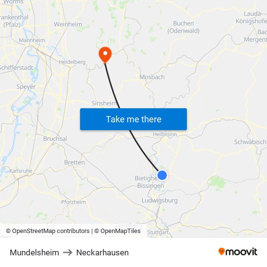 Mundelsheim to Neckarhausen map