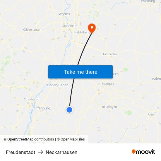 Freudenstadt to Neckarhausen map