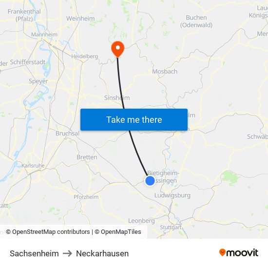 Sachsenheim to Neckarhausen map