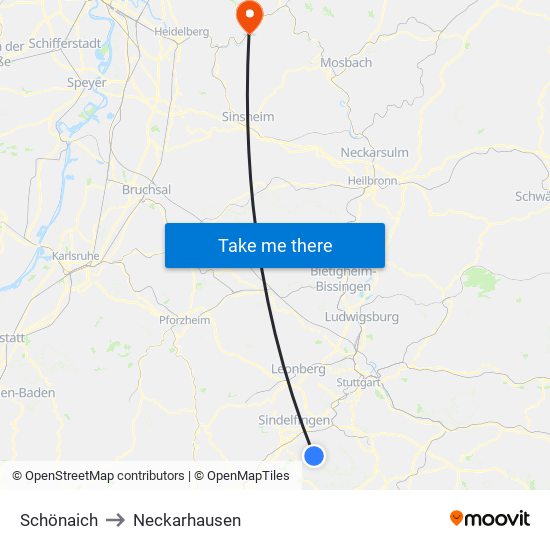 Schönaich to Neckarhausen map
