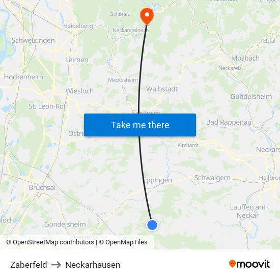 Zaberfeld to Neckarhausen map