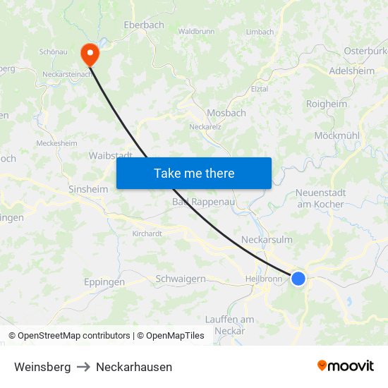 Weinsberg to Neckarhausen map