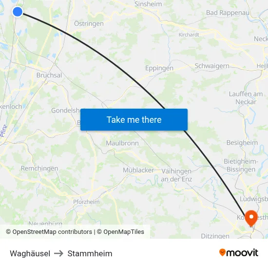 Waghäusel to Stammheim map