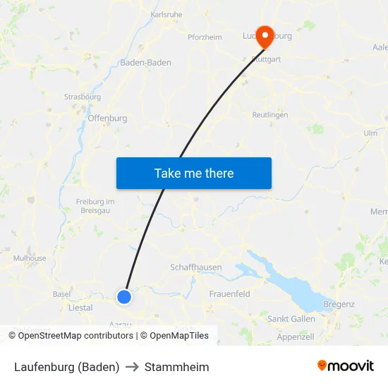 Laufenburg (Baden) to Stammheim map