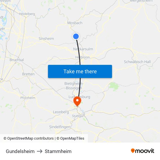 Gundelsheim to Stammheim map