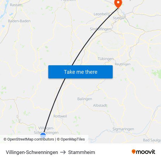 Villingen-Schwenningen to Stammheim map