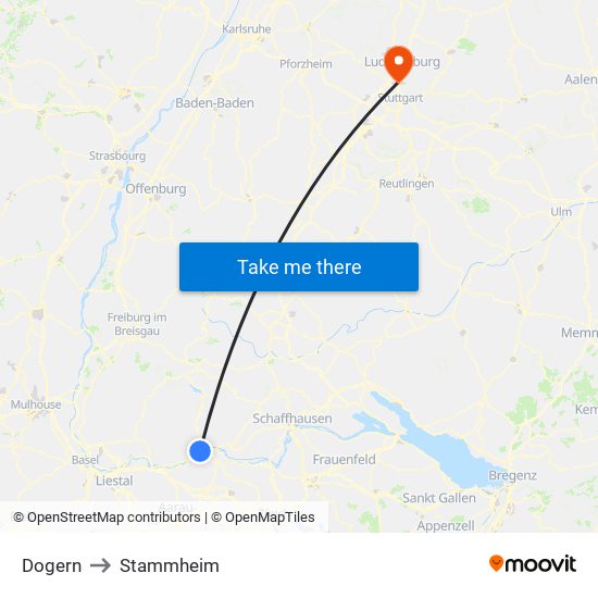 Dogern to Stammheim map