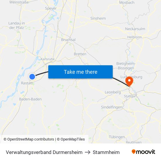 Verwaltungsverband Durmersheim to Stammheim map