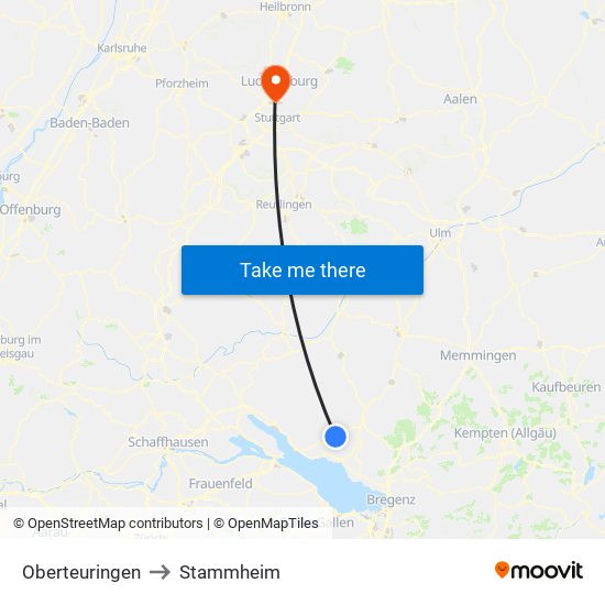 Oberteuringen to Stammheim map