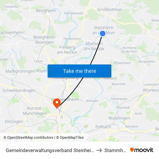 Gemeindeverwaltungsverband Steinheim-Murr to Stammheim map