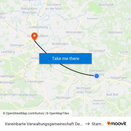 Vereinbarte Verwaltungsgemeinschaft Der Stadt Ebersbach An Der Fils to Stammheim map
