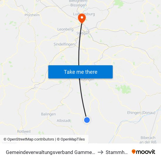 Gemeindeverwaltungsverband Gammertingen to Stammheim map