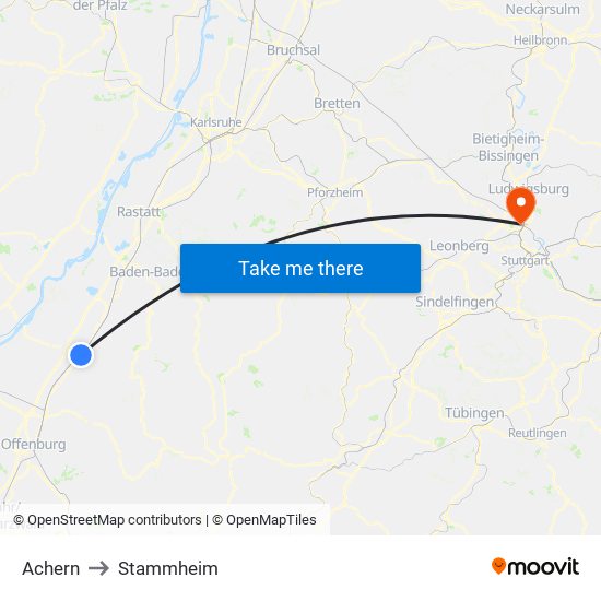 Achern to Stammheim map