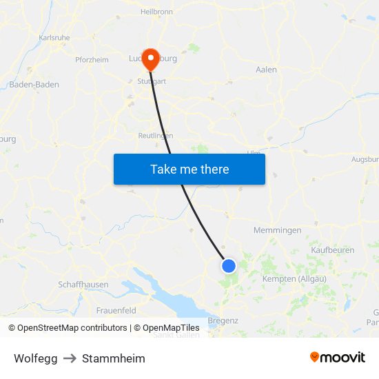 Wolfegg to Stammheim map