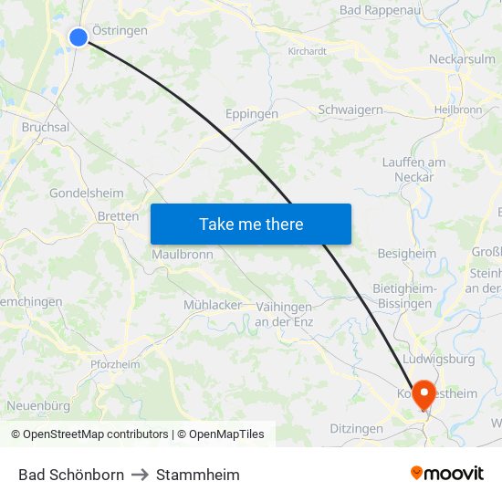 Bad Schönborn to Stammheim map
