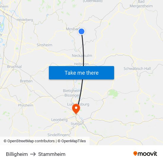 Billigheim to Stammheim map