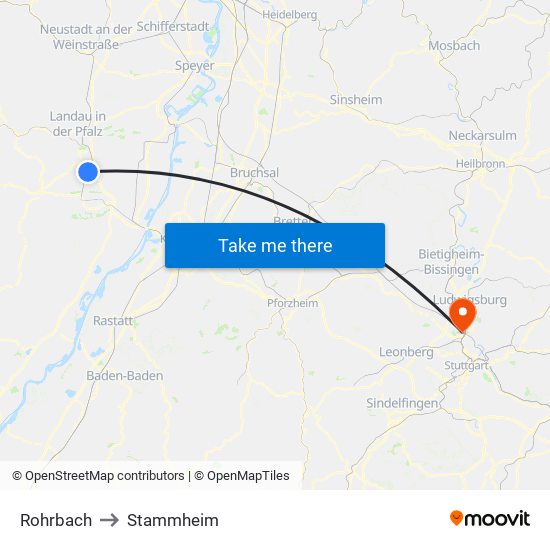 Rohrbach to Stammheim map