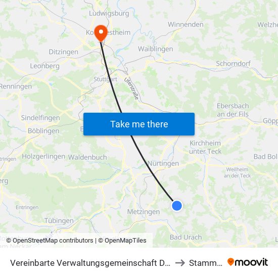 Vereinbarte Verwaltungsgemeinschaft Der Stadt Neuffen to Stammheim map