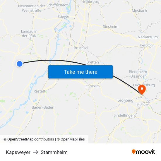 Kapsweyer to Stammheim map