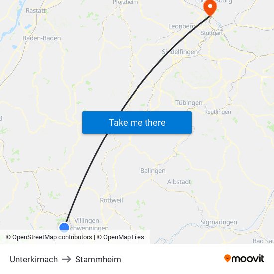 Unterkirnach to Stammheim map