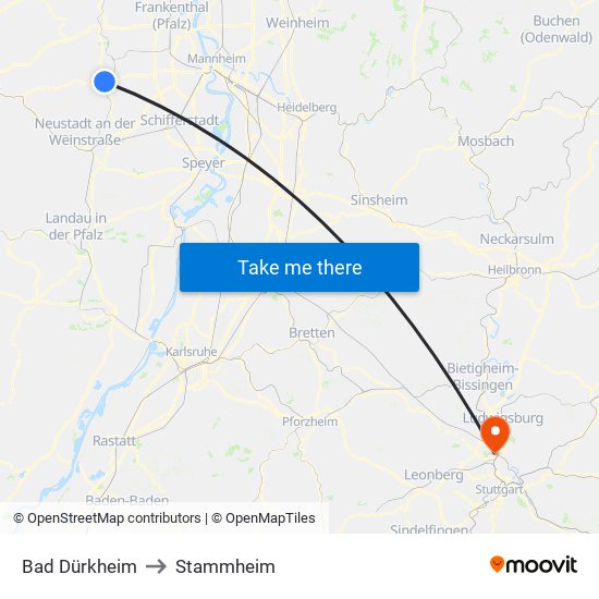 Bad Dürkheim to Stammheim map