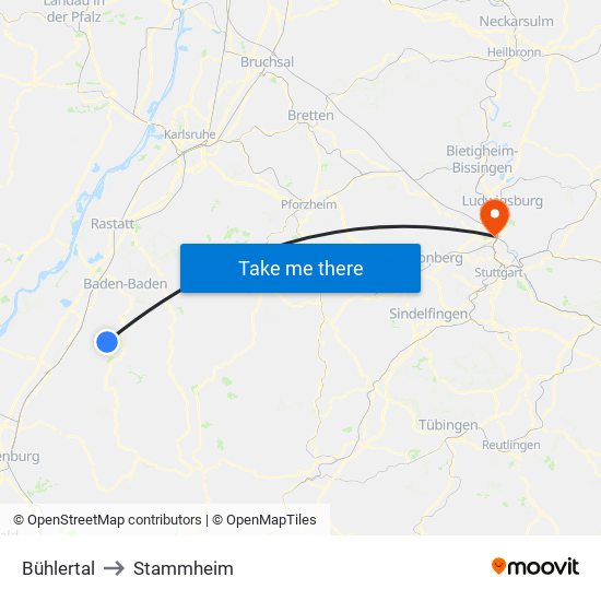 Bühlertal to Stammheim map