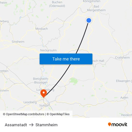 Assamstadt to Stammheim map