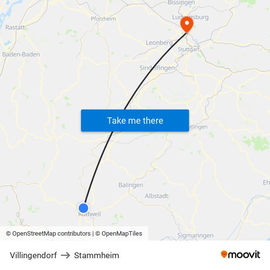 Villingendorf to Stammheim map