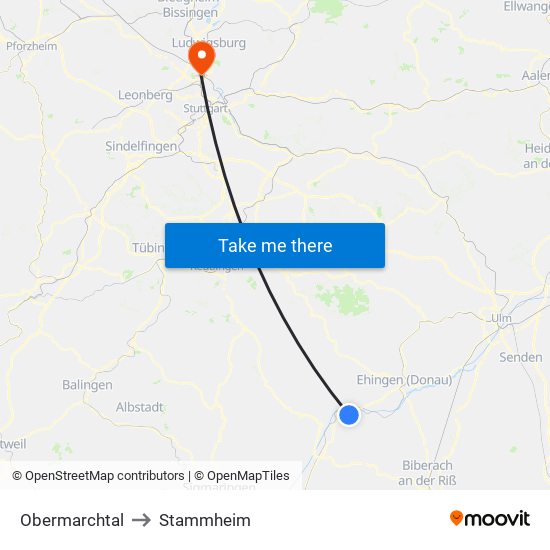 Obermarchtal to Stammheim map