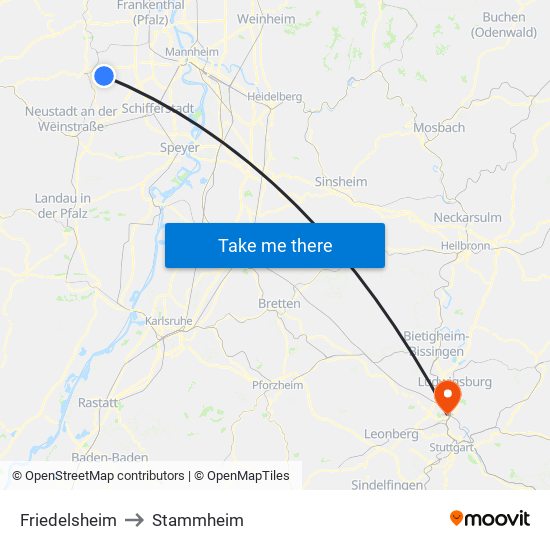 Friedelsheim to Stammheim map