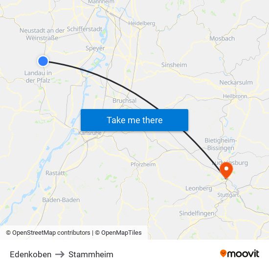 Edenkoben to Stammheim map