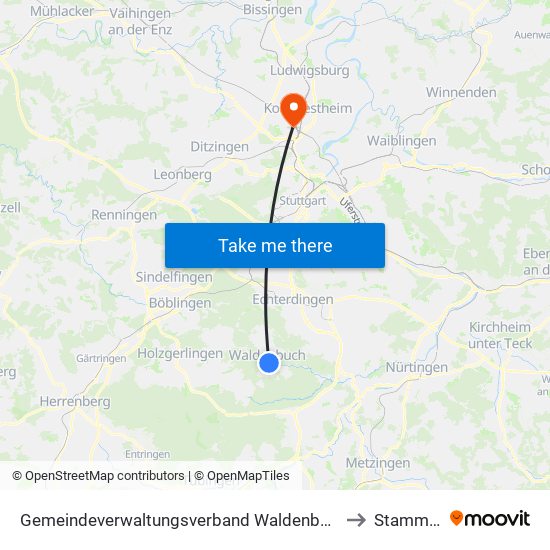 Gemeindeverwaltungsverband Waldenbuch/Steinenbronn to Stammheim map