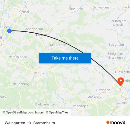 Weingarten to Stammheim map