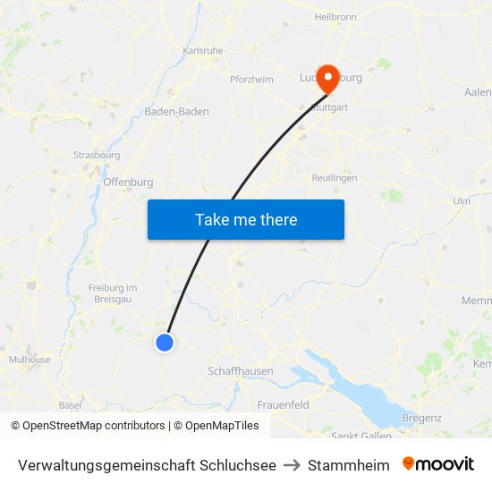 Verwaltungsgemeinschaft Schluchsee to Stammheim map
