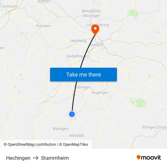 Hechingen to Stammheim map