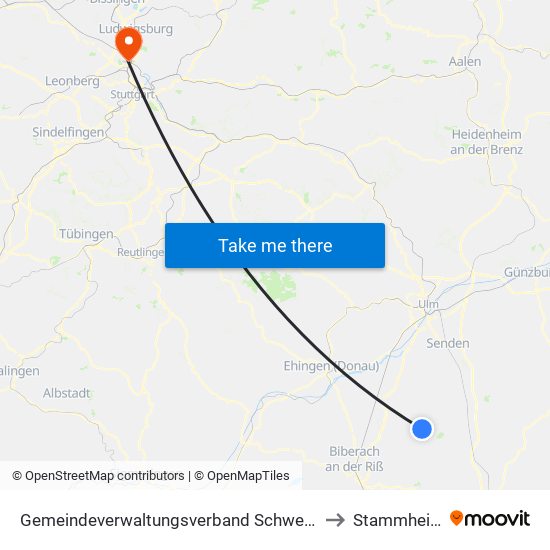 Gemeindeverwaltungsverband Schwendi to Stammheim map