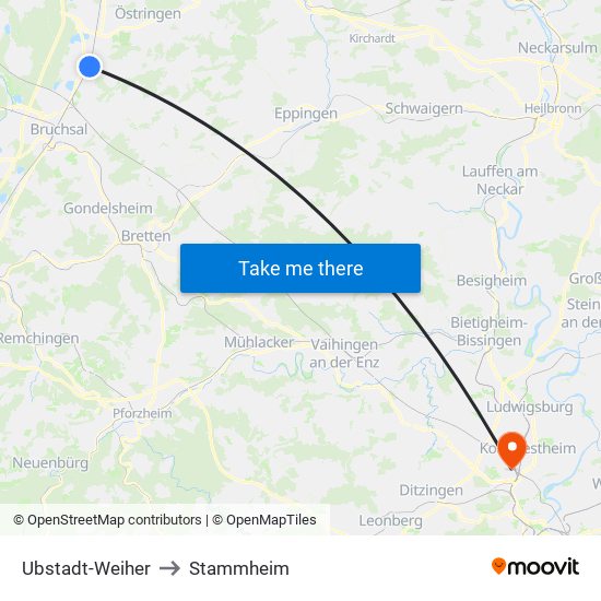 Ubstadt-Weiher to Stammheim map