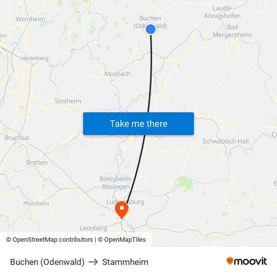 Buchen (Odenwald) to Stammheim map