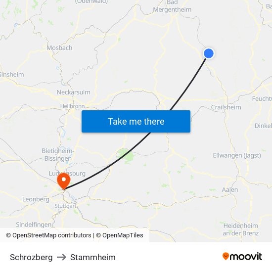 Schrozberg to Stammheim map