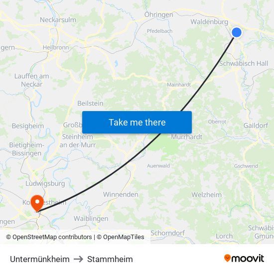 Untermünkheim to Stammheim map
