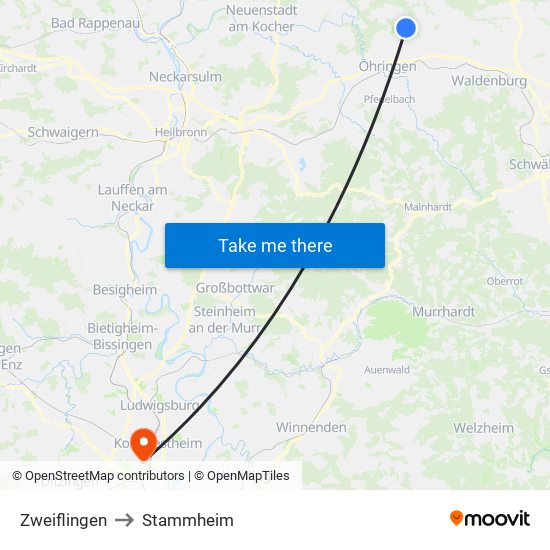 Zweiflingen to Stammheim map