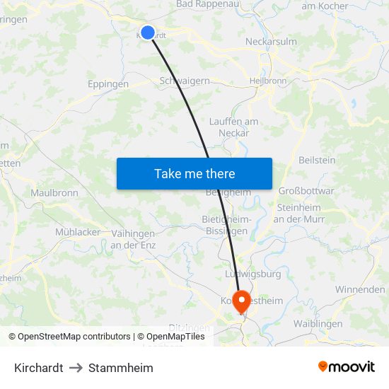Kirchardt to Stammheim map
